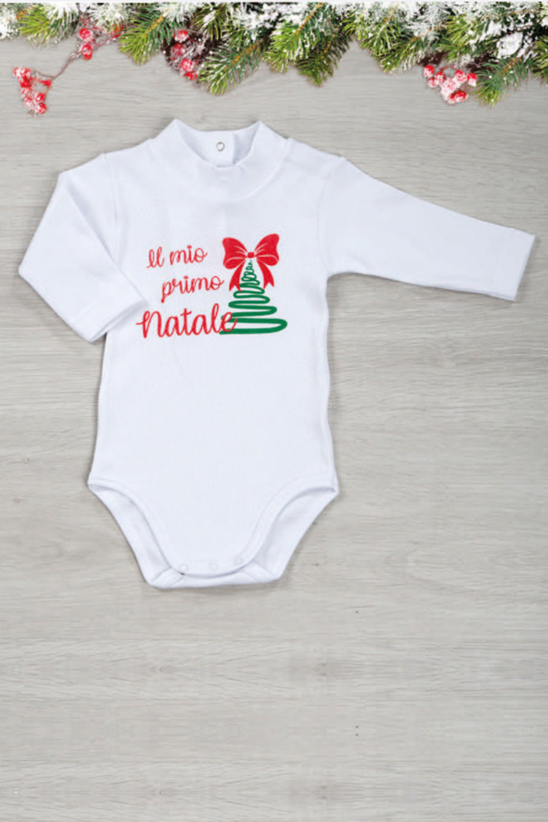 Body a lupetto manica lunga in cotone con stampe natalizie
