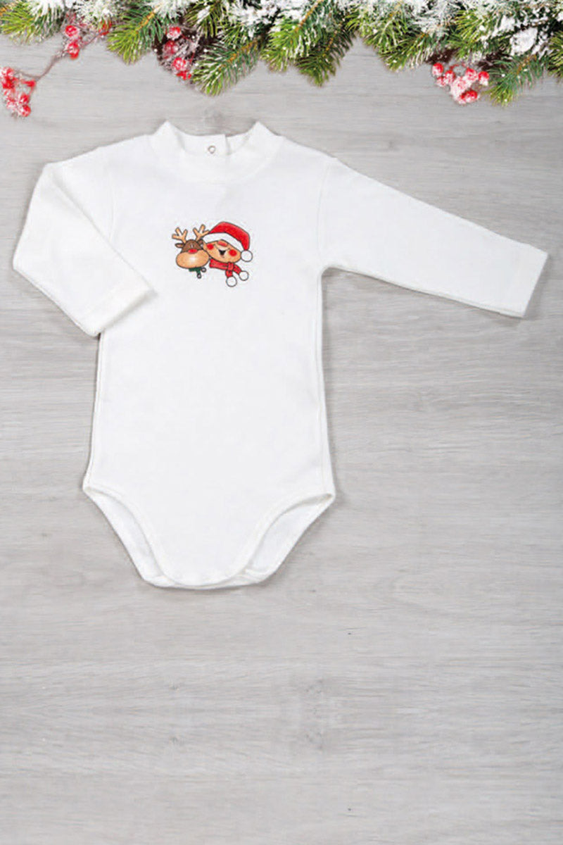 Body a lupetto manica lunga in cotone con stampe natalizie