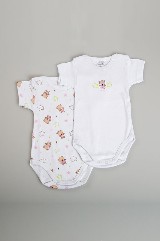 2 Body in caldo cotone mezza manica con chiusura su spalla e stampa