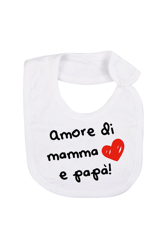 Bavetta in cotone con stampa "amore di mamma e papà"