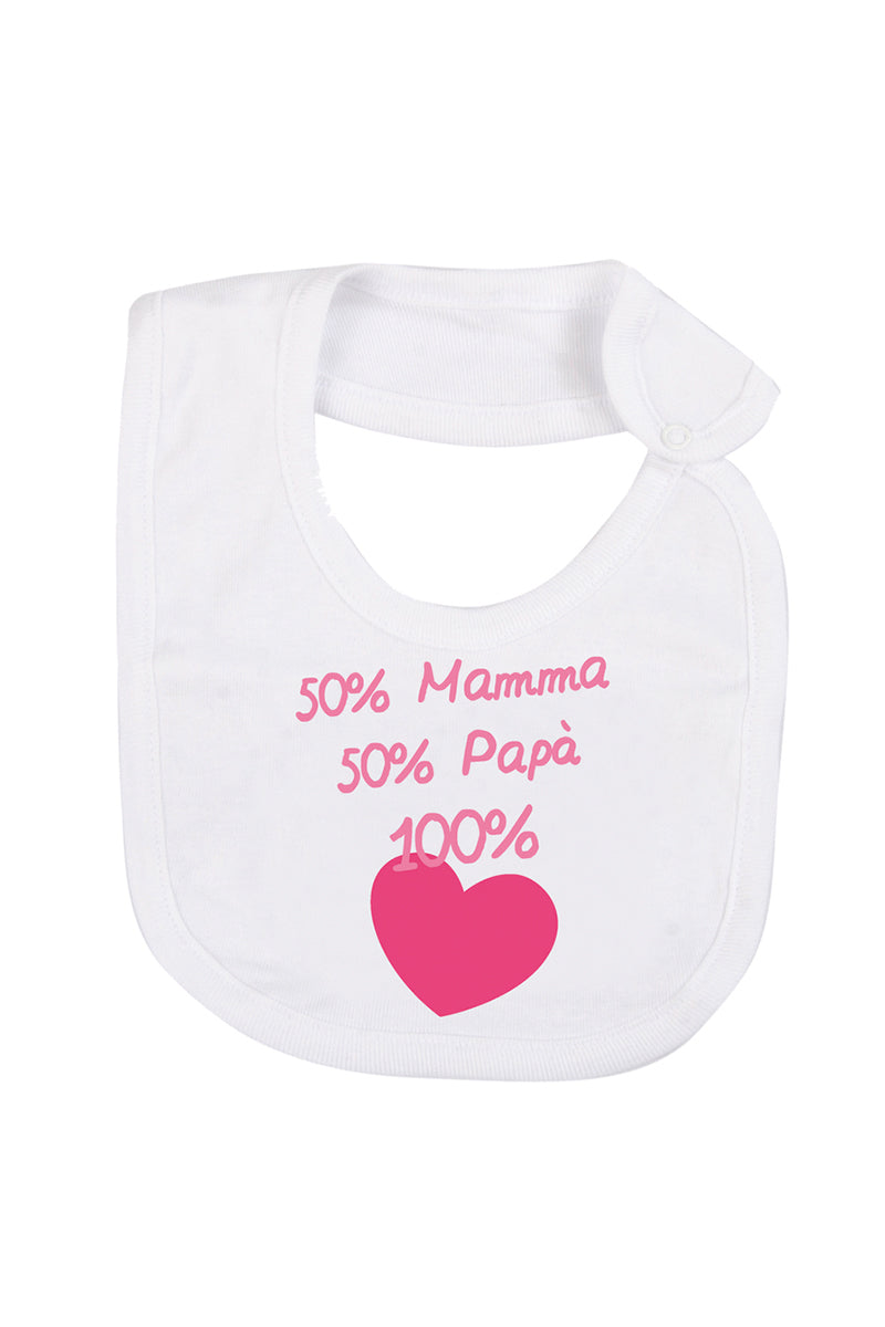 Bavetta in cotone con stampa 50% mamma 50% papà 100% love