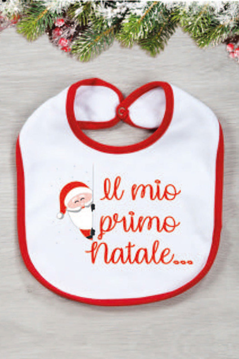 Bavetta neonato con stampa natalizia e bordo in contrasto