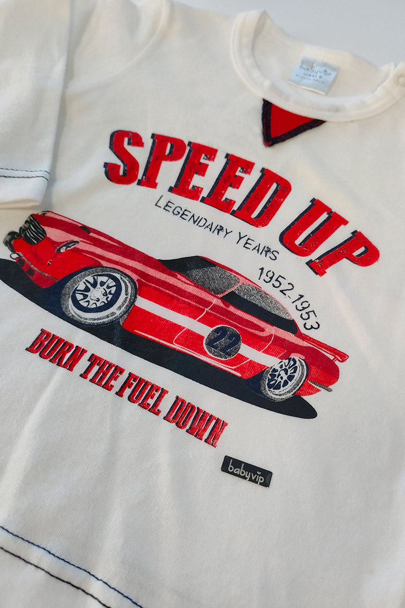 T-shirt manica lunga in cotone con stampa ed abbottonatura sulla spalla