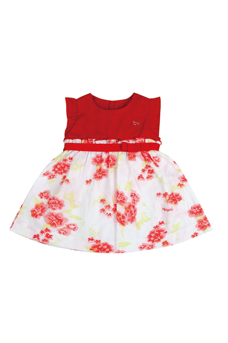 Vestitino in tela di cotone con fantasia floreale - nastro in grosgrain e strass