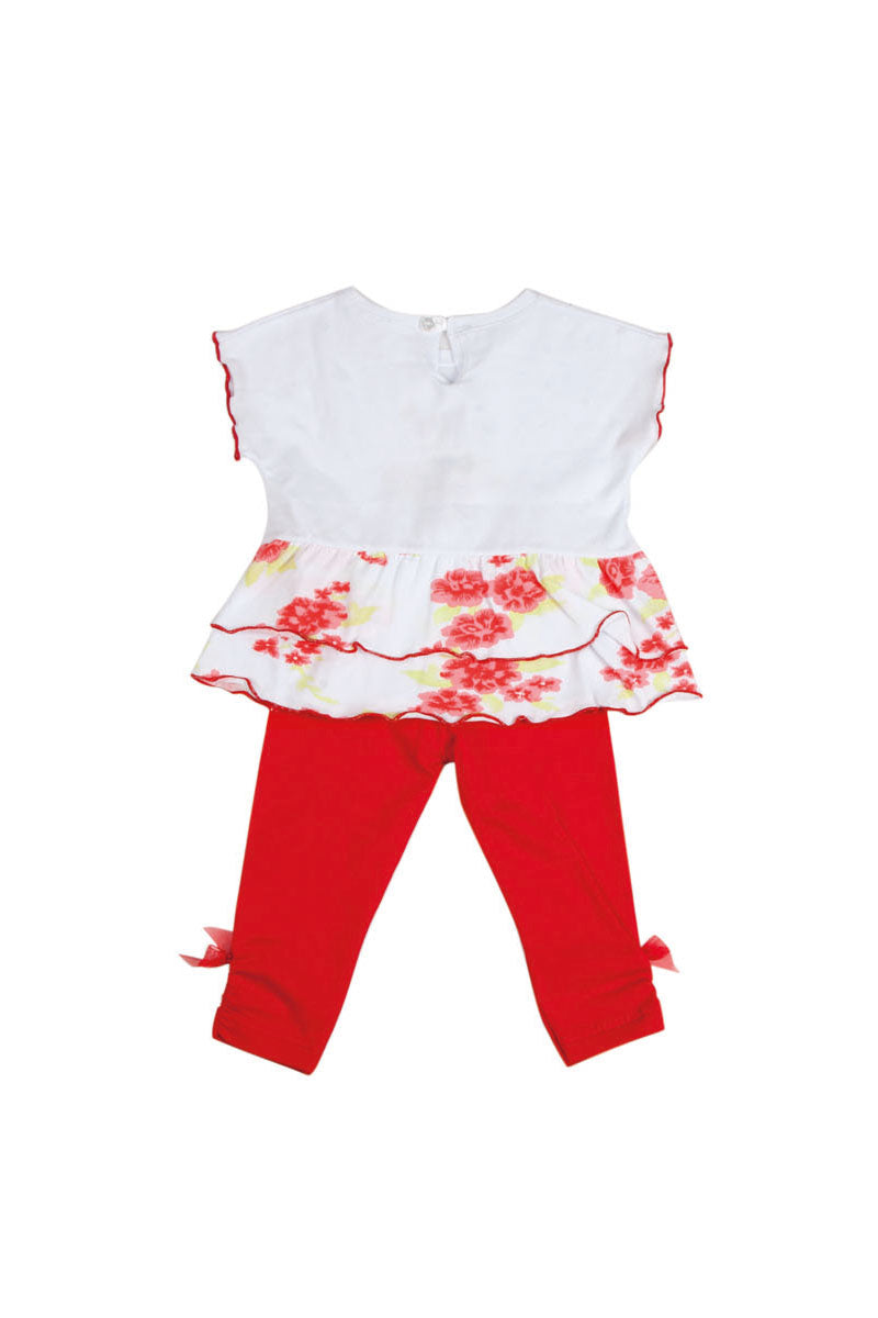 Completo 2 pezzi in cotone elasticizzato con stampa e inserti fantasia floreali