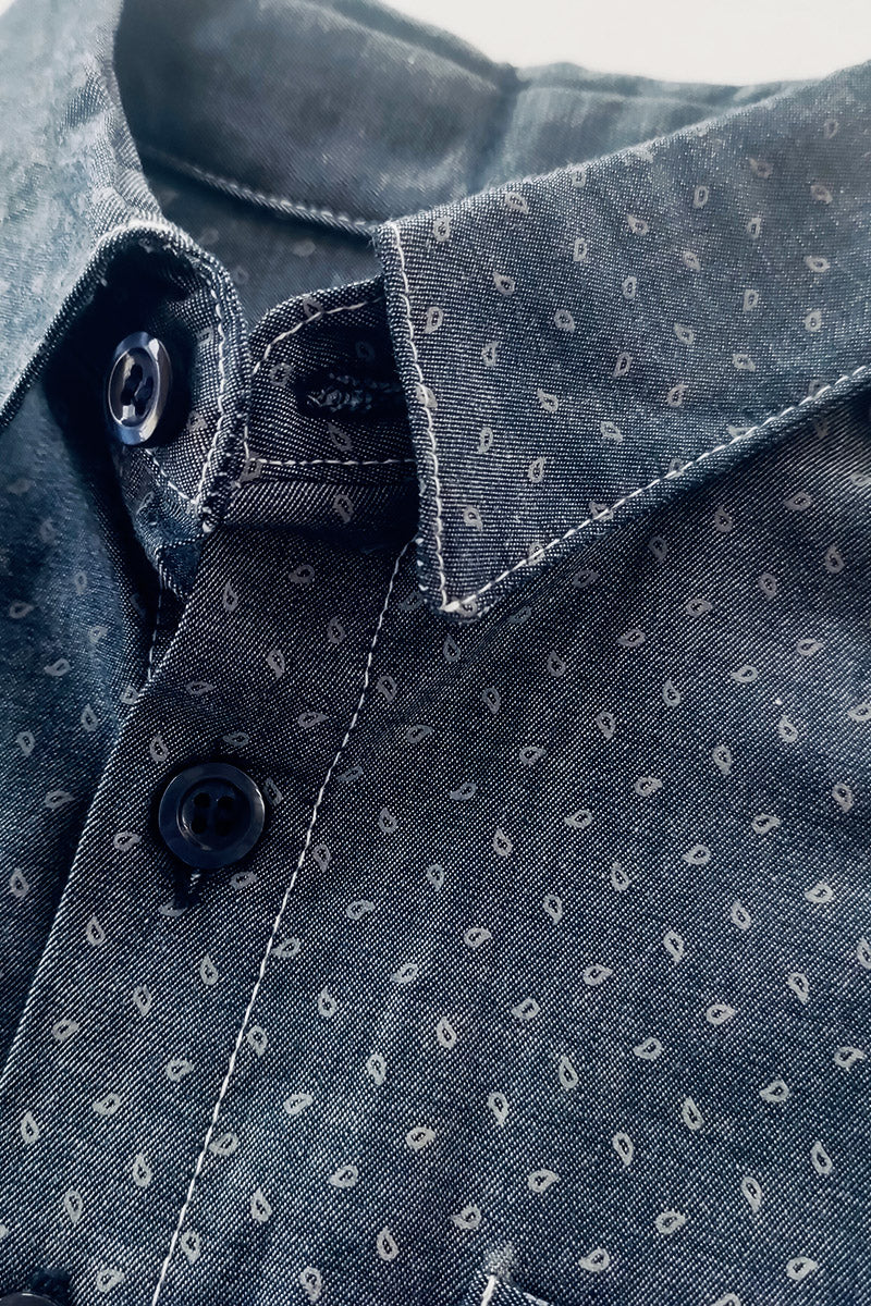 Camicia manica lunga in tela jeans con microfantasia