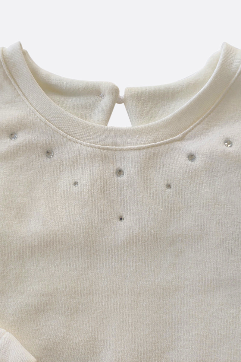 Vestitino in felpa garzata con inserti in tulle e strass