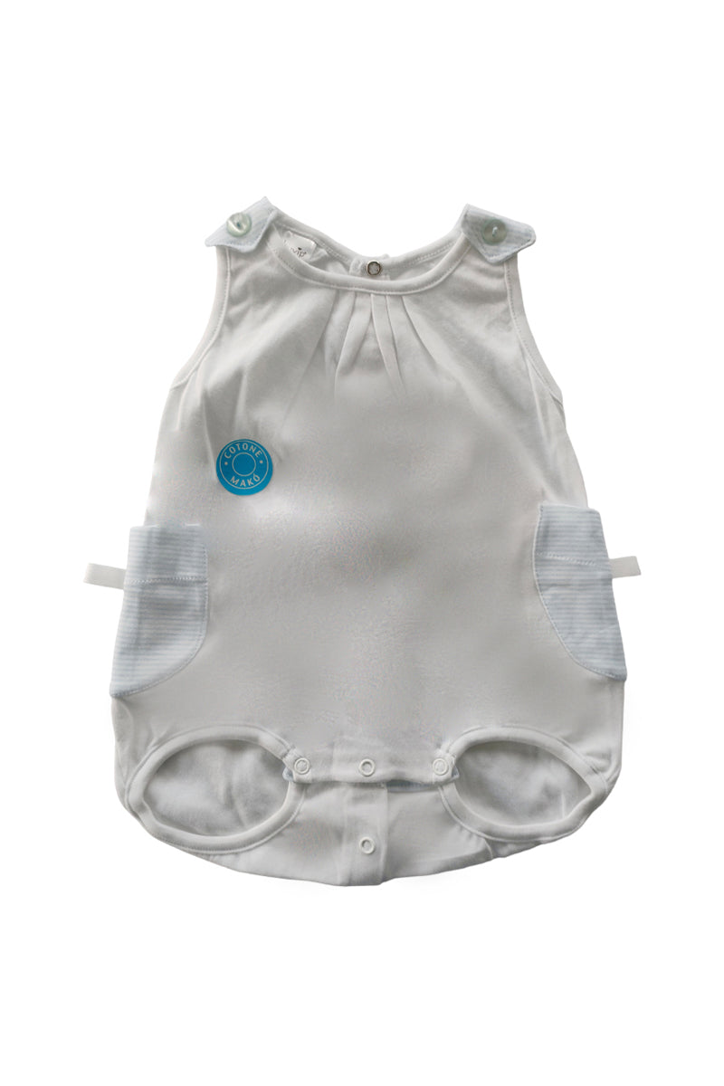 Pagliaccetto spalla larga in cotone con tasche laterali