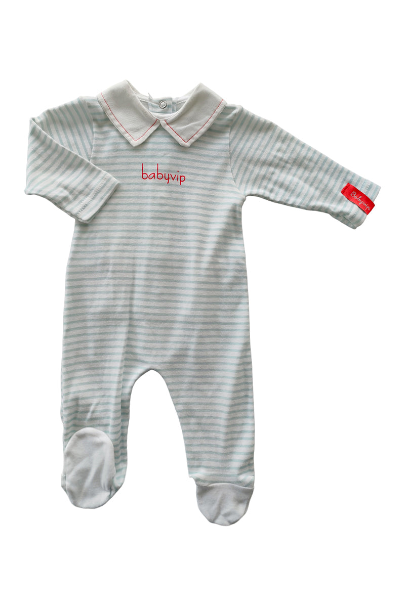 Tutina manica lunga in cotone rigata con stampa