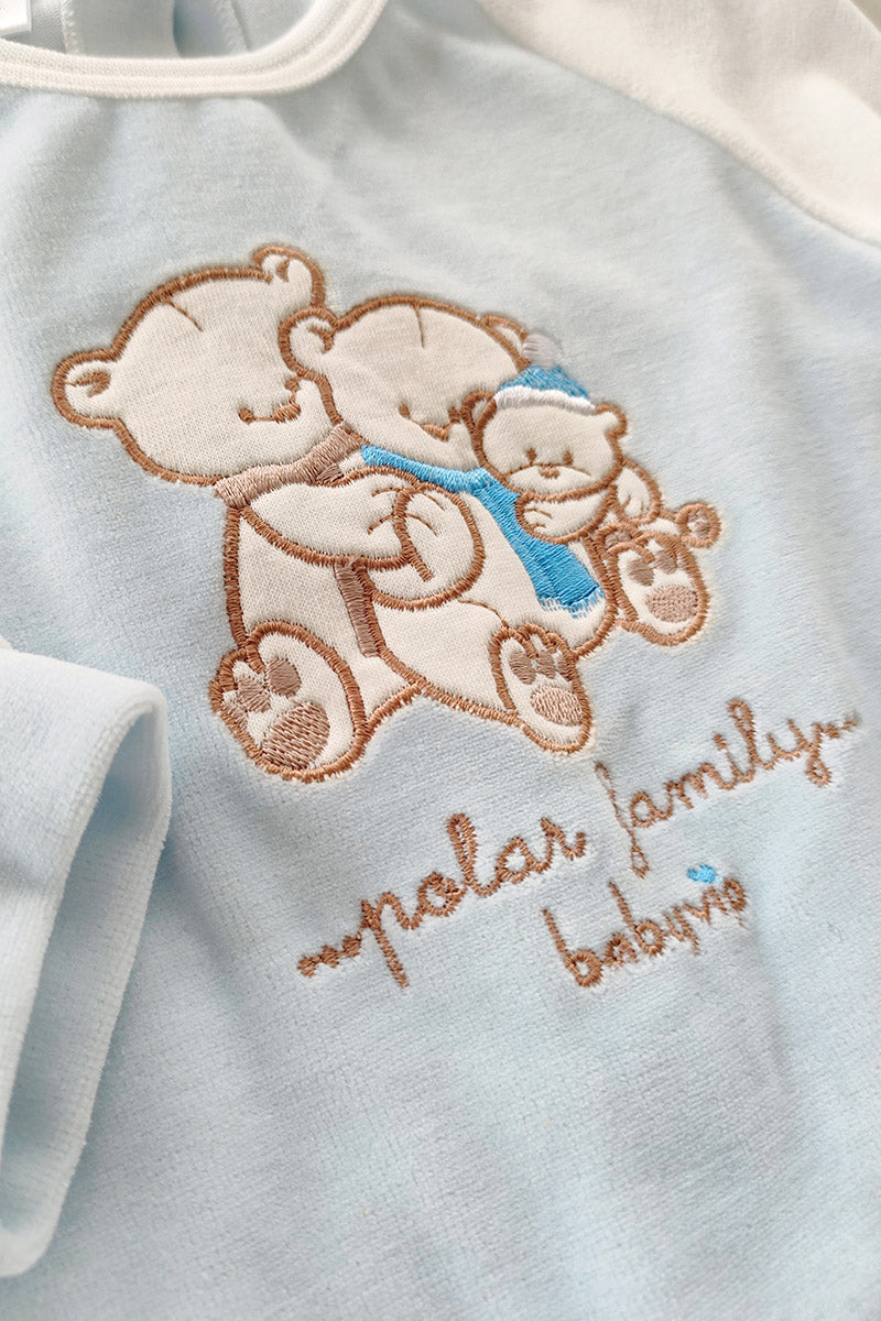 Tutina neonato in ciniglia con ricamo