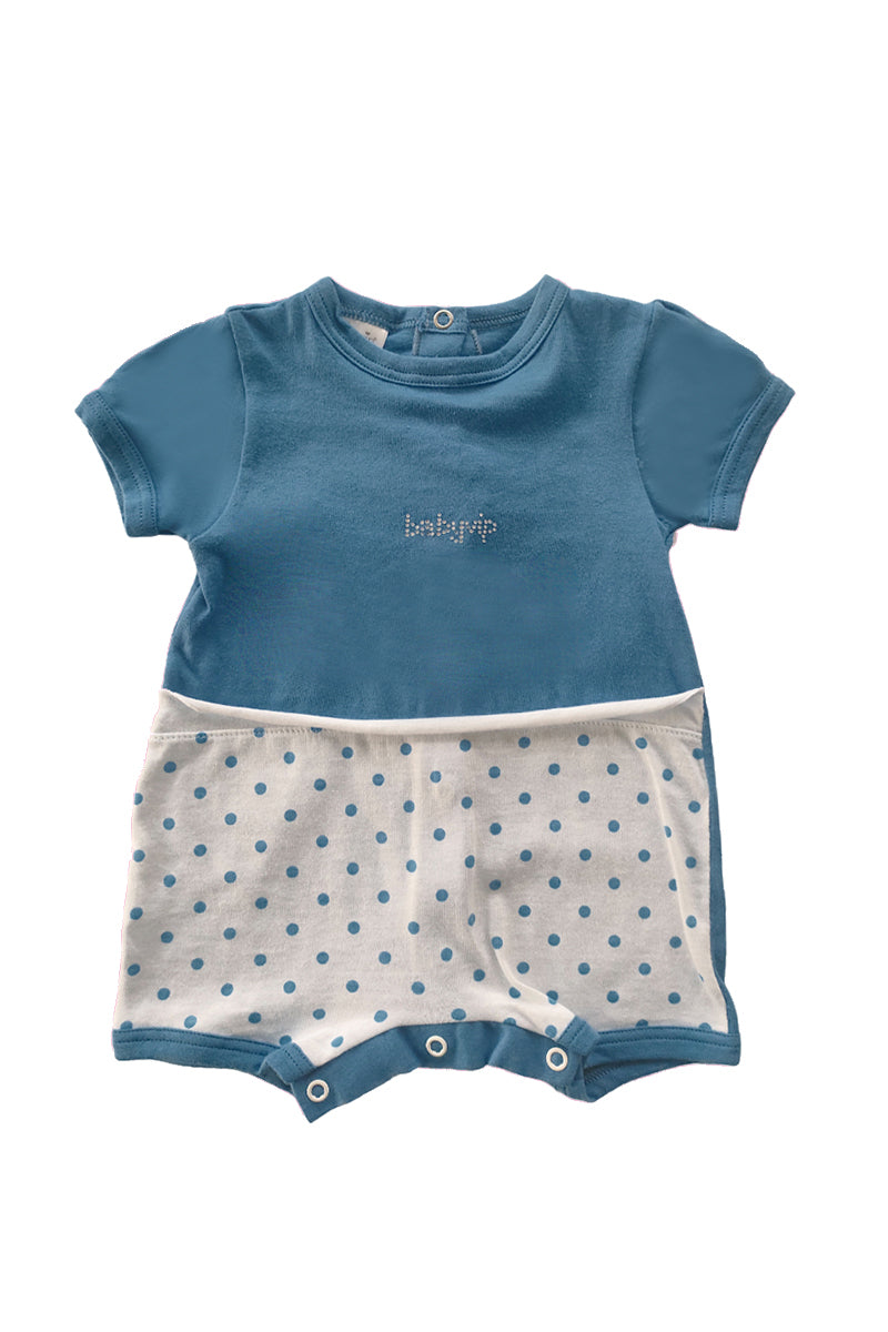 Pagliaccetto mezza manica in cotone a pois con strass