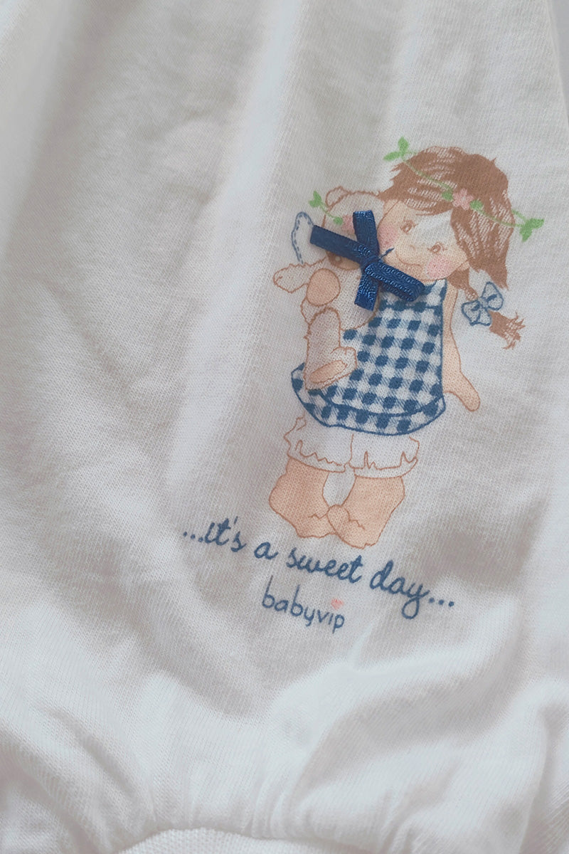 Pagliaccetto spalla larga in cotone con stampa - fiocchettini e pois