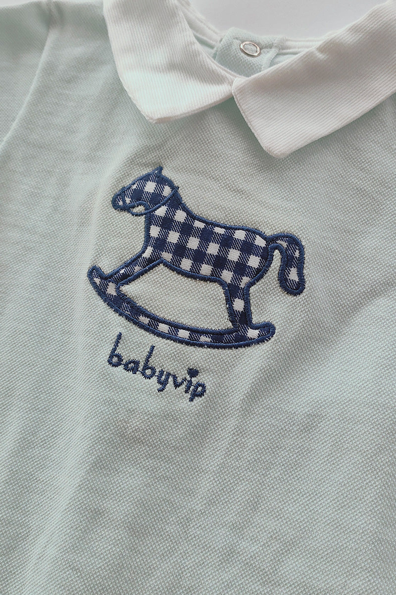 Pagliaccetto mezza manica in piquet con ricamo