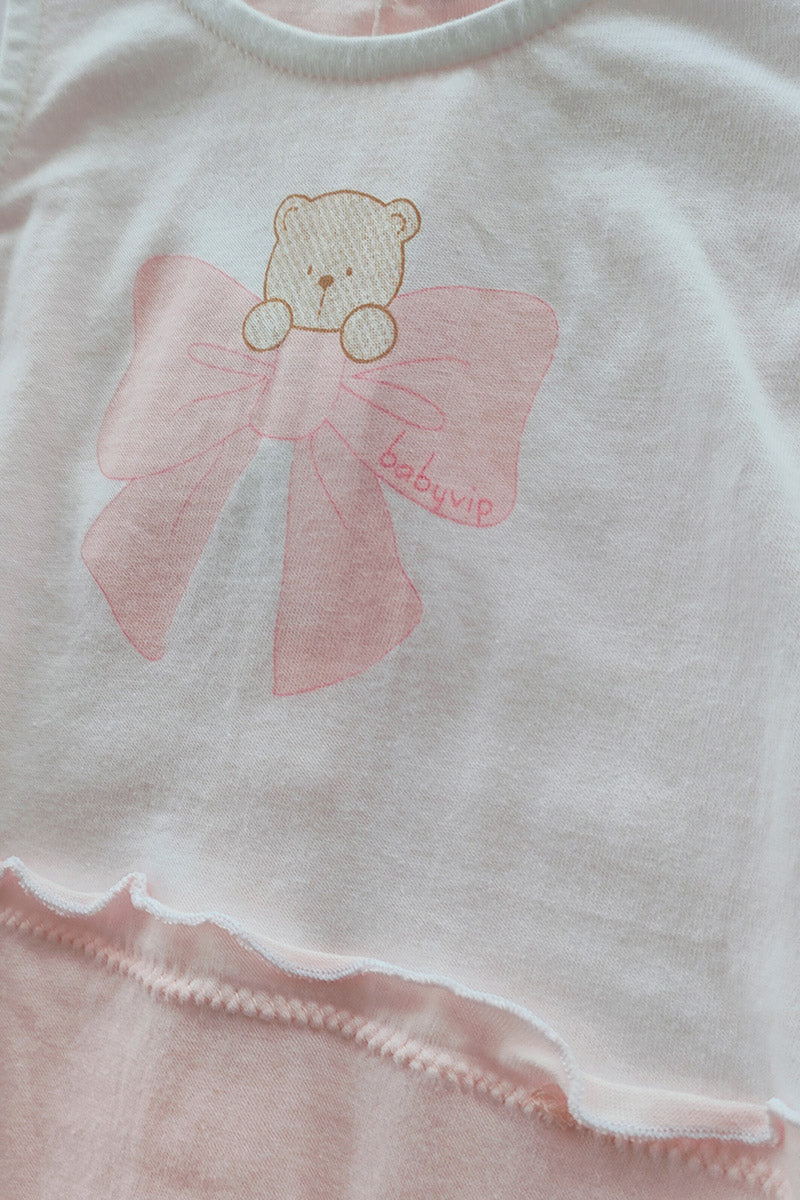 Pagliaccetto spalla larga in cotone con stampa fiocchetto con orso