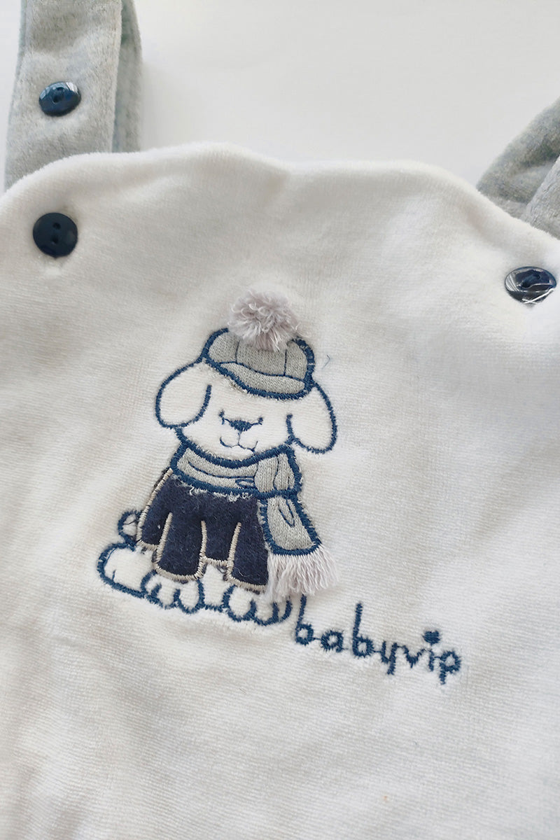 Salopette in ciniglia con ricamo