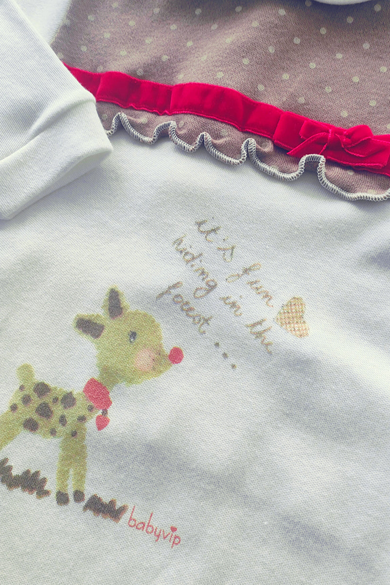 Tutina in caldo cotone con stampa e fiocchetti