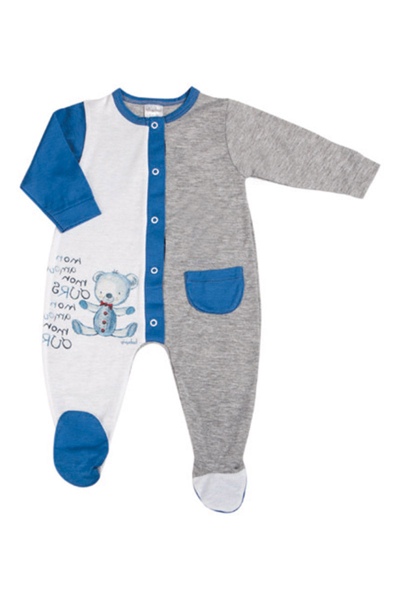 Tutina in cotone con stampa e abbottonatura d'avanti