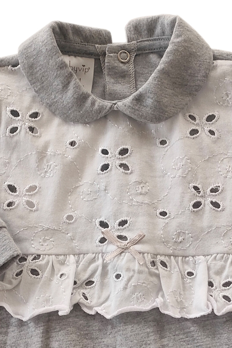 Tutina in cotone con pizzo sangallo fiocchettino e strass