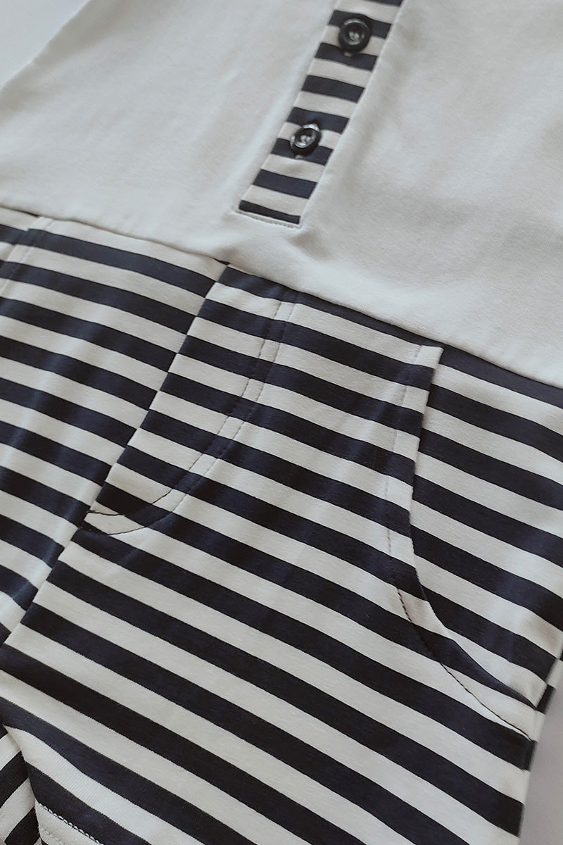 Pagliaccetto mezza manica in cotone elasticizzato con colletto ed inserti rigati