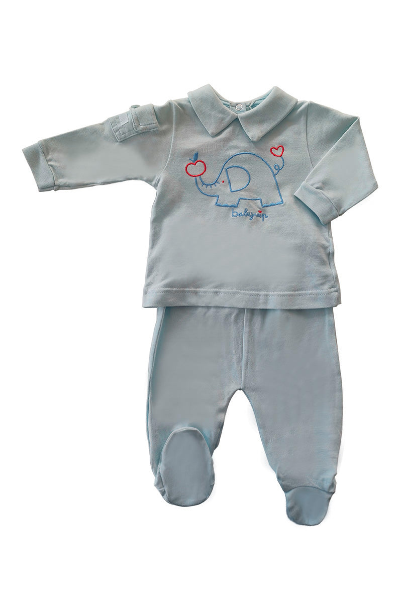 Completo in piquet con colletto a navetta e ricamo