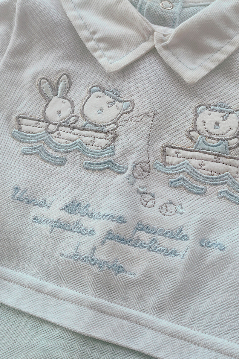 Completo 2 pezzi in cotone a manica lunga in piquet con ricamo