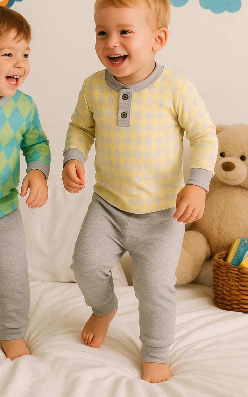 Pigiama bimbo in punto milano fantasia rombi (argyle)