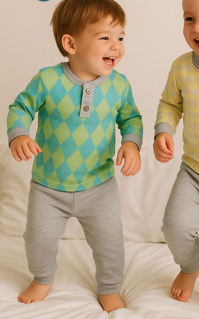 Pigiama bimbo in punto milano fantasia rombi (argyle)