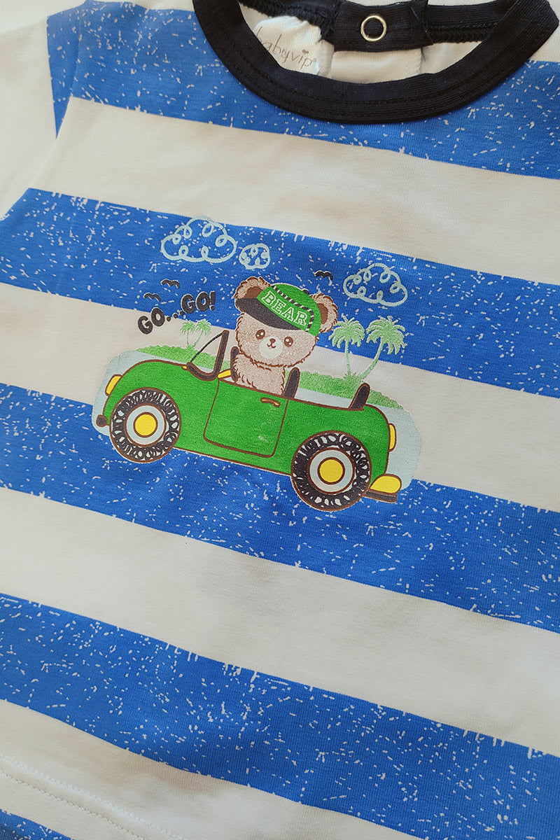 Completo 2 pezzi in cotone elasticizzato rigato con stampa