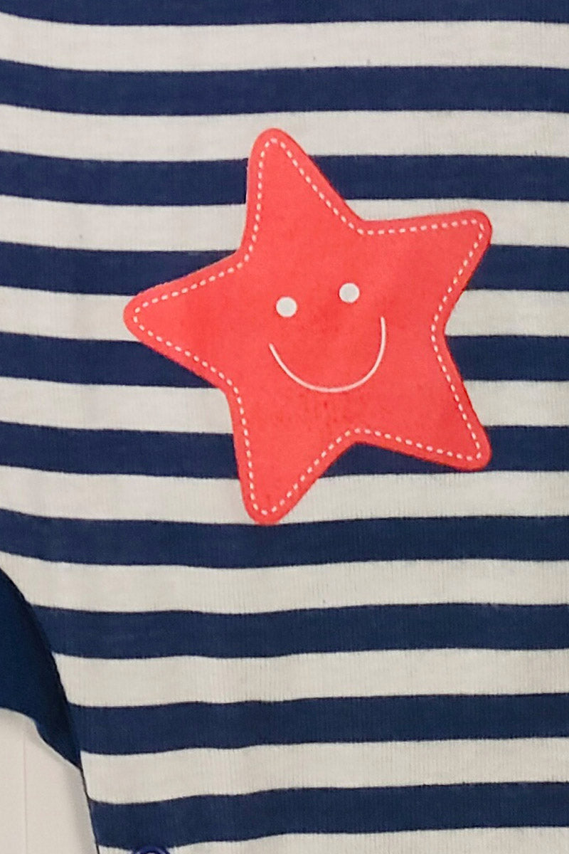 Tutina spalla larga rigata in cotone con stampa