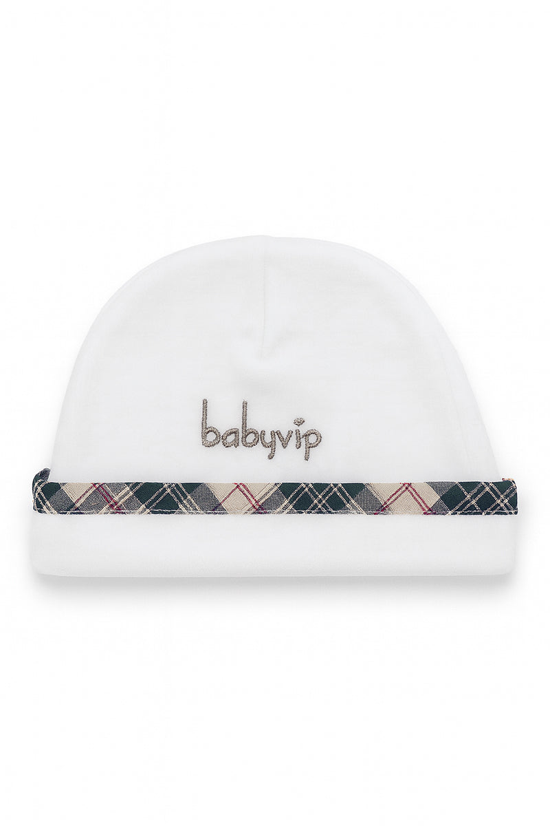 Cappellino in ciniglia con risvolto e ricamo scritta Babyvip