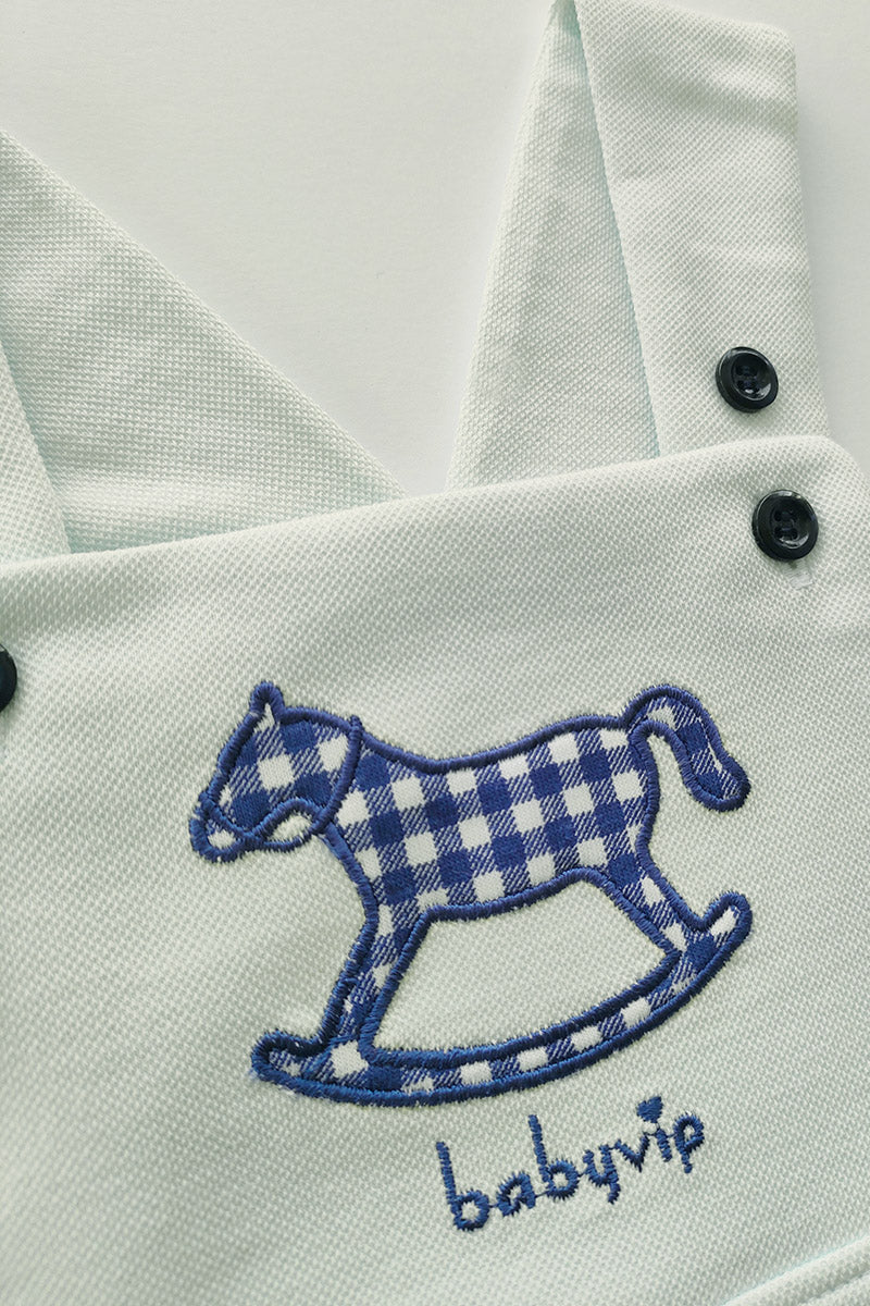 Salopette in cotone elasticizzato con inserto cavalluccio a dondolo