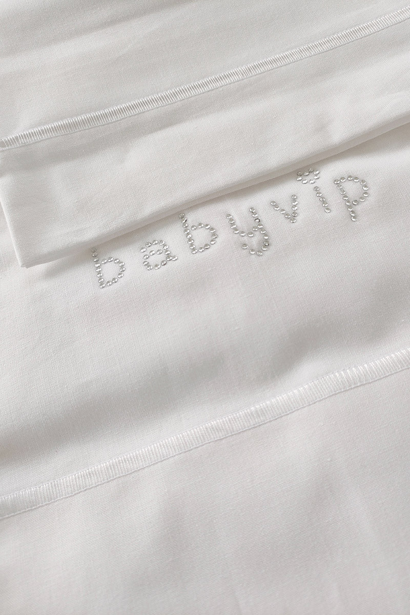 Set lenzuola 3 pezzi per carrozzina e culletta con scritta strass