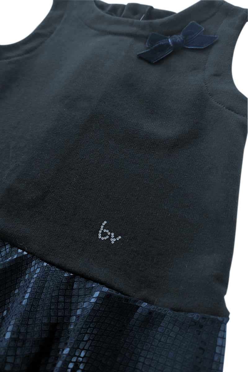 Vestitino smanicato in felpa di cotone garzato con fiocco e strass