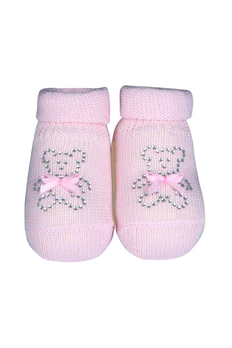 Scarpina neonato in cotone caldo con strass orsetto