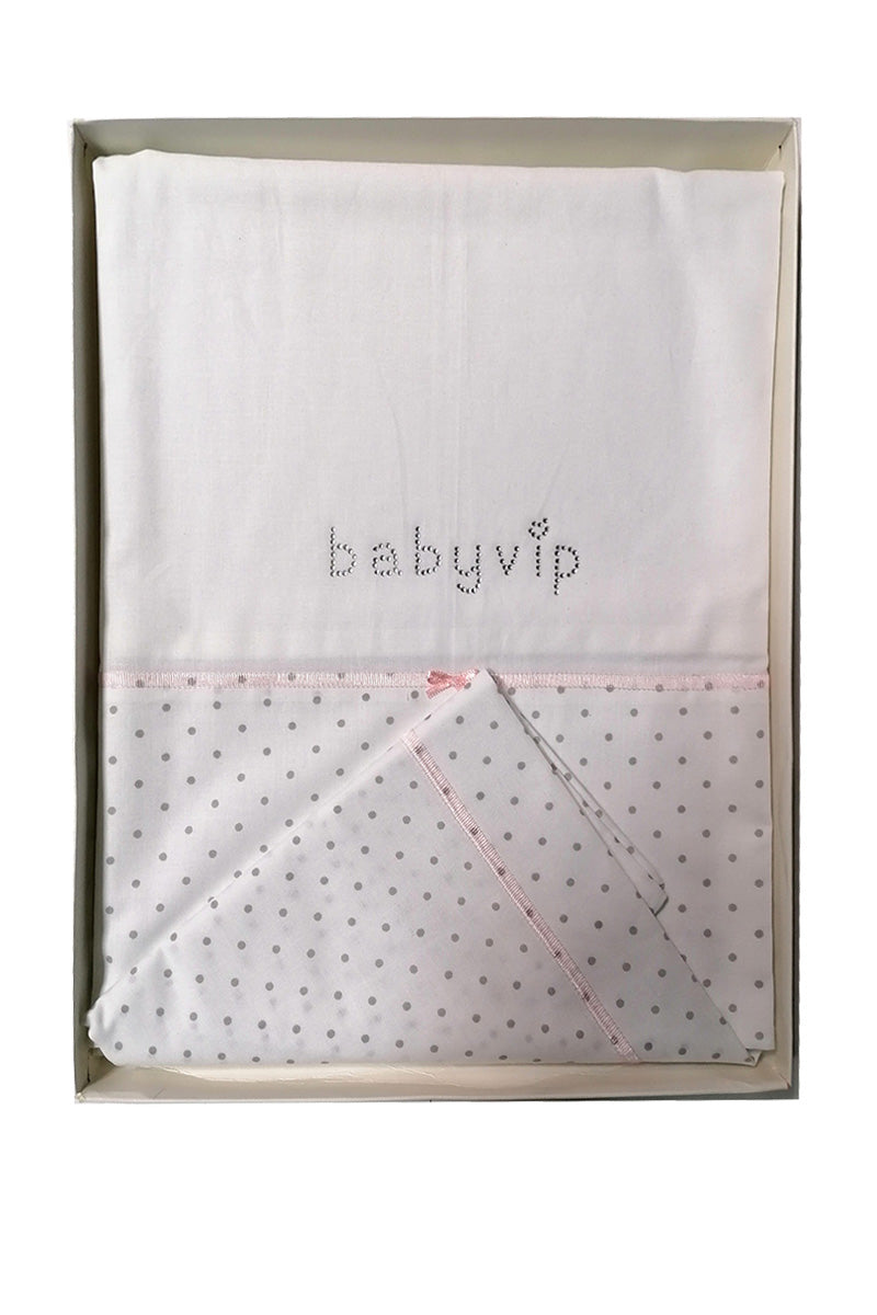 Set lenzuola 3 pezzi per carrozzina e culletta a pois con strass