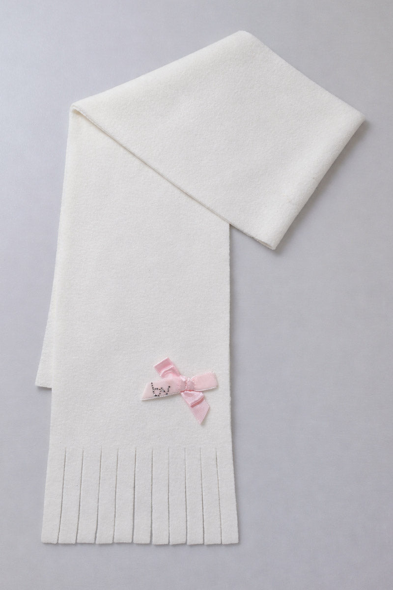 Sciarpa bimba con frange e fiocco rosa e strass