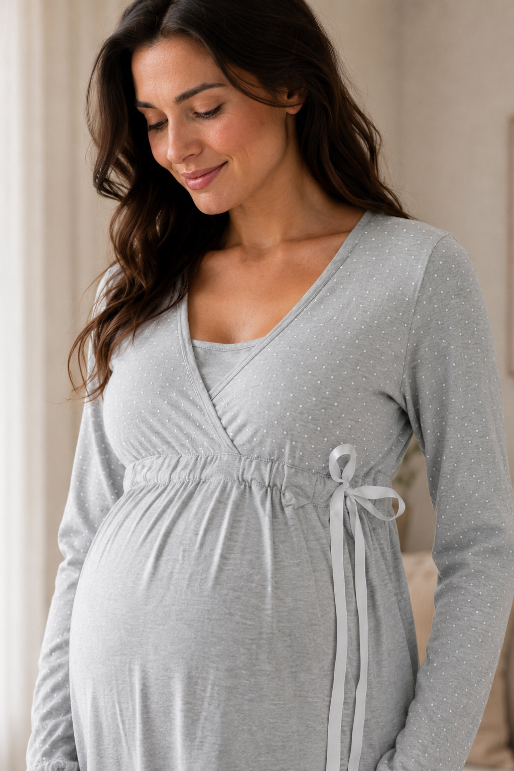 Camicia da notte per gravidanza e allattamento manica lunga