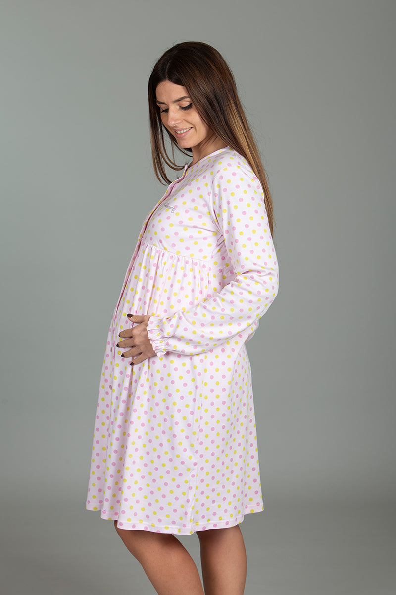Camicia clinica aperta davanti manica lunga in cotone caldo a fantasia pois