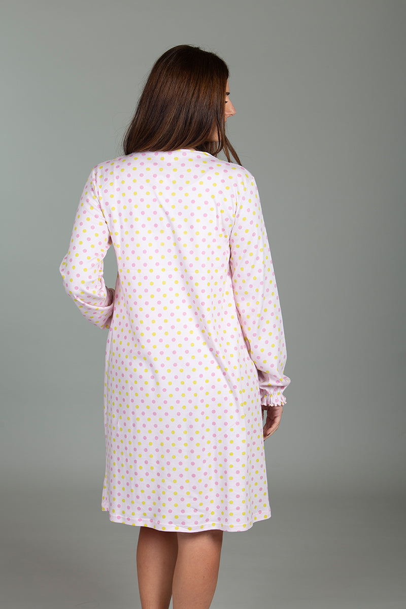 Camicia clinica aperta davanti manica lunga in cotone caldo a fantasia pois