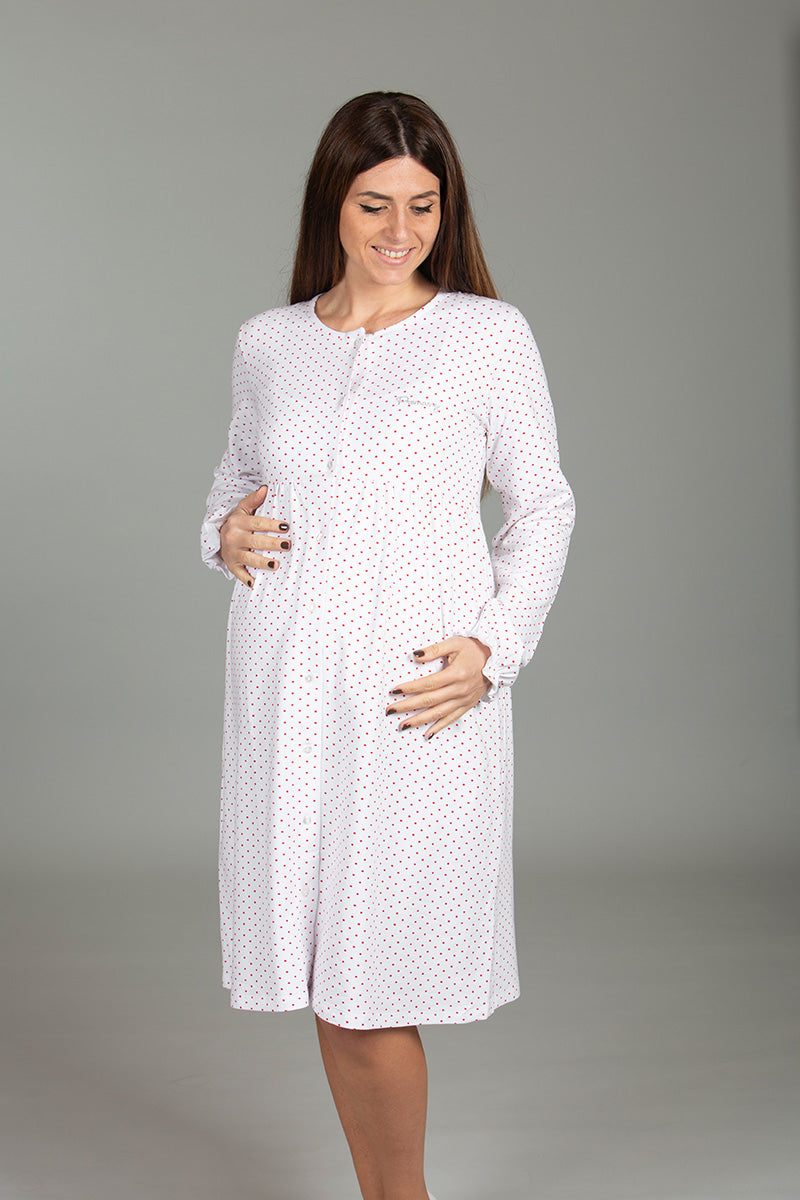 Camicia clinica aperta davanti manica lunga in cotone caldo a fantasia pois