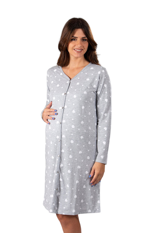 Camicia clinica aperta davanti manica lunga con fantasia cuori