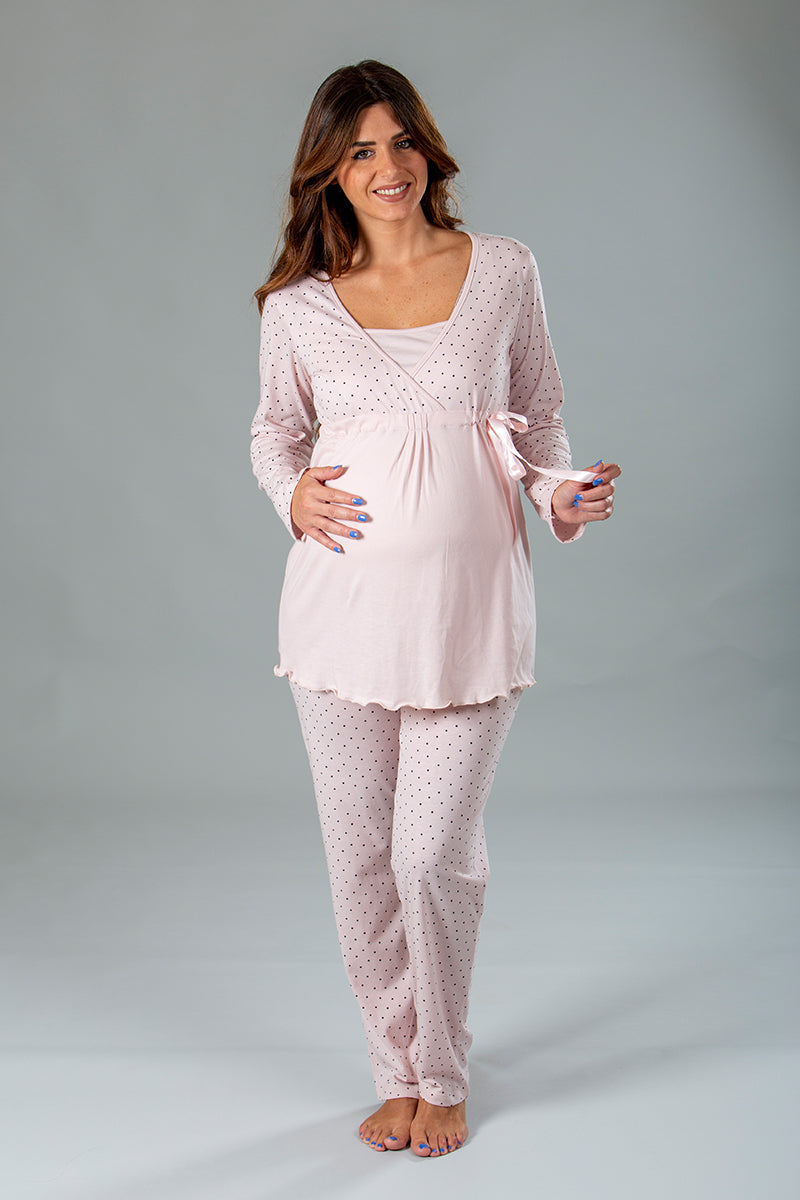 Pigiama pre-post parto manica lunga con taglio incrociato – Premamy