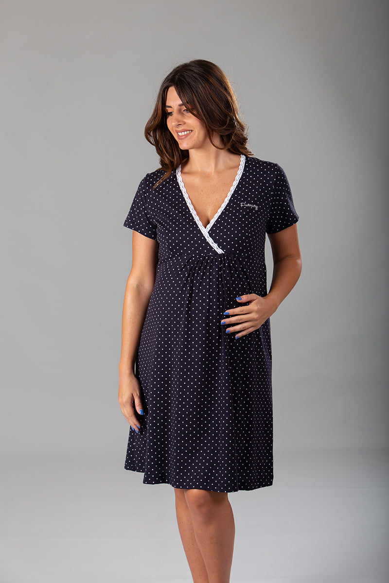 Camicia da notte pre-post parto mezza manica con scollatura a taglio incrociato