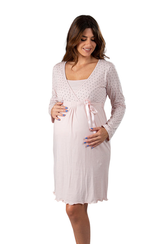 Camicia da notte pre-post parto manica lunga con taglio incrociato in  cotone e fantasia a pois