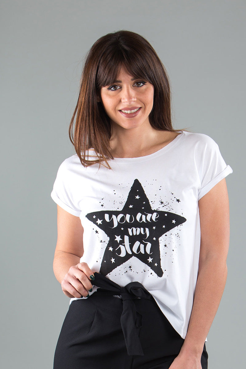 T-shirt donna in jersey 100% cotone con stampa
