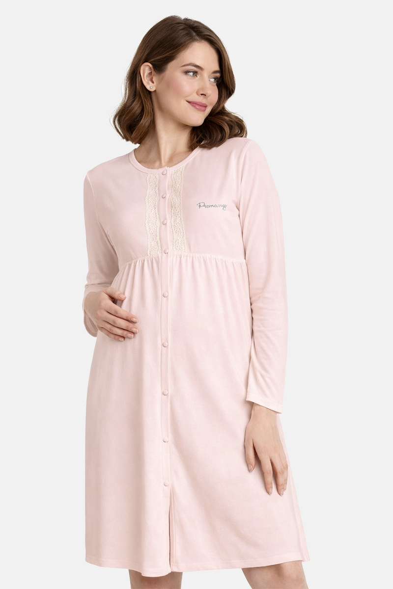 Camicia clinica aperta davanti a manica lunga in cotone con taglio - arricciatura - pizzo applicato e strass