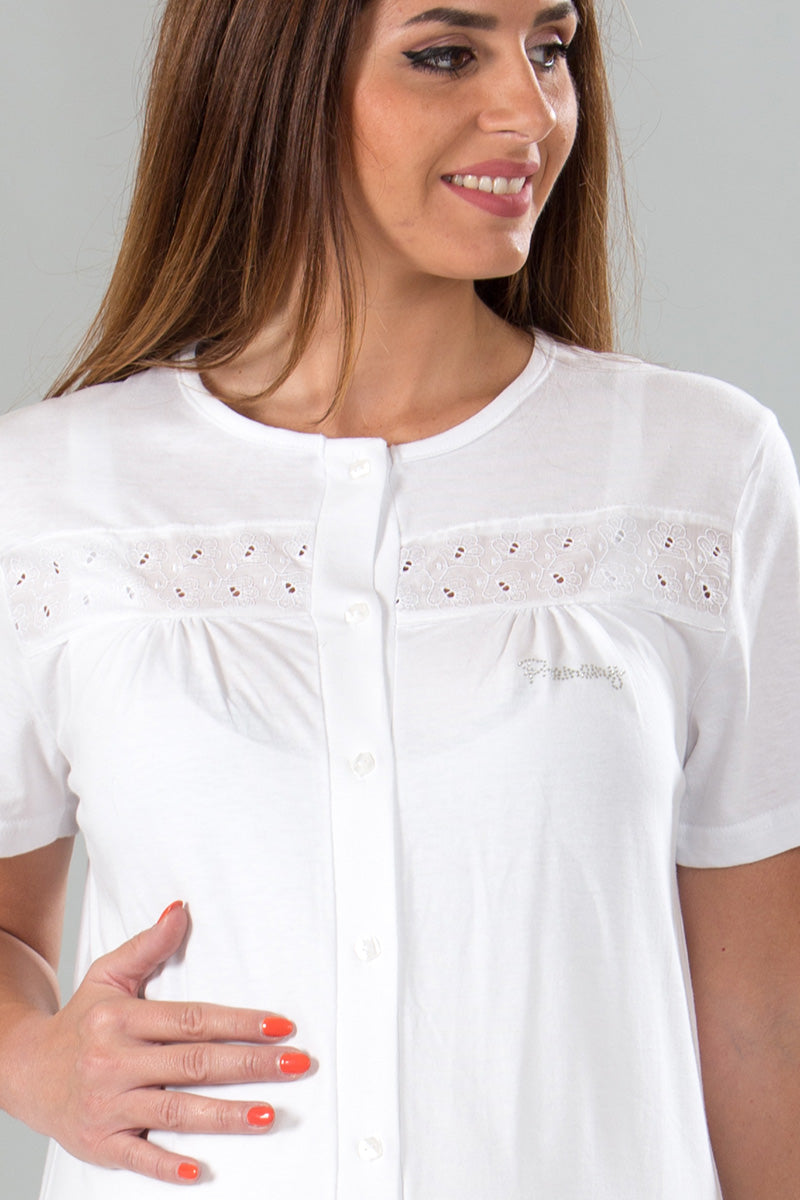 Camicia da notte clinica aperta davanti mezza manica