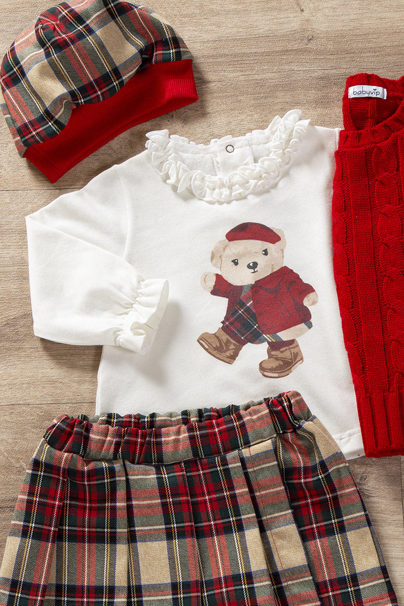 Maglia in cotone elasticizzato garzato con stampa - rouches allo scollo e maniche a sbuffo