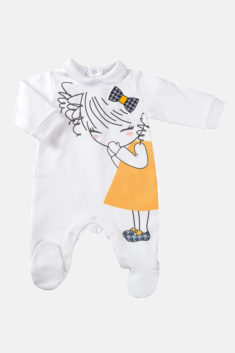 Tutina neonata in felpa garzata con colletto e stampa