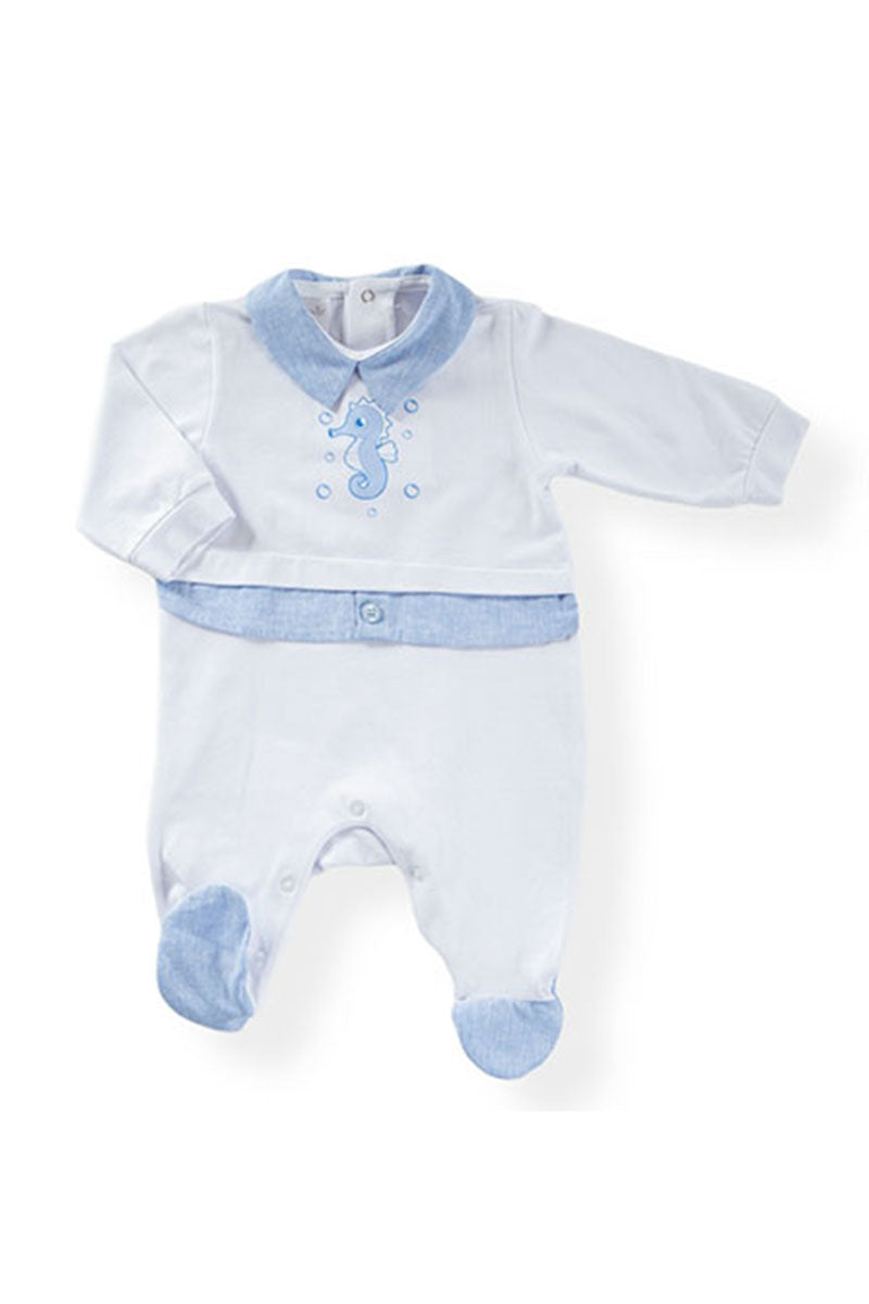 Completo 2 pezzi in cotone elasticizzato con stampa ed inserti in tessuto effetto lino